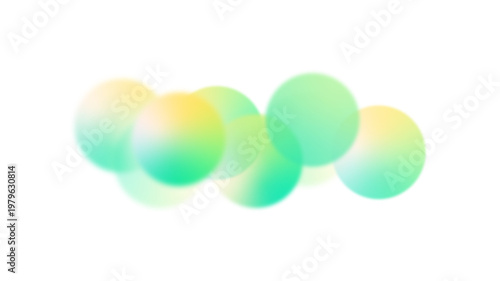 Vibrant lime green and yellow gradient bokeh shapes, horizontal abstract composition and border of blurred spheres isolated on transparent PNG