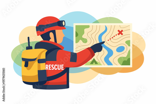 Search and Rescue Worker Examining Map for Mission