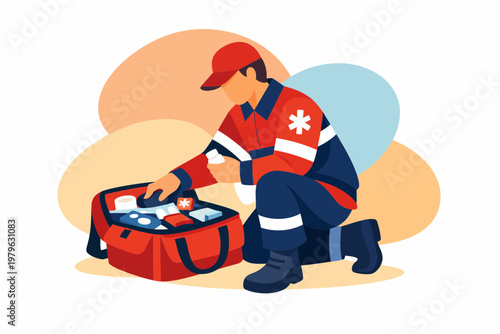 Paramedic Checking First Aid Kit Medical Bag