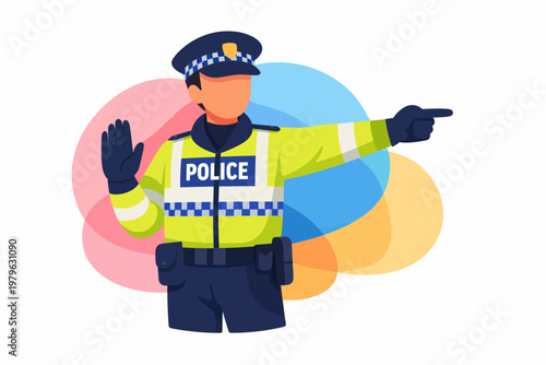 Police Officer in High Visibility Uniform Directing Traffic