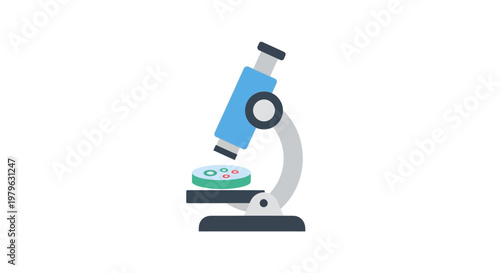 Illustration of a microscope examining a sample for scientific research and analysis