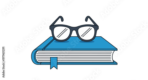 Illustration of Eyeglasses Resting on a Book with a Bookmark, A Visual Concept