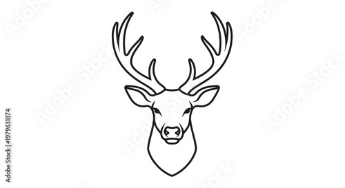 Deer Head Silhouette Icon, Minimalist Line Art, Elegant Wildlife Symbol