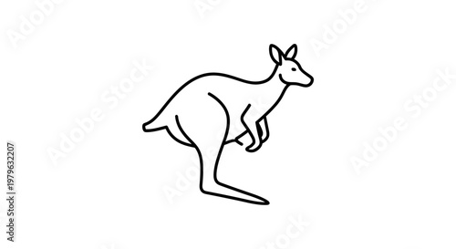 Simple Kangaroo Outline Icon, Minimalist Australian Animal Vector Art
