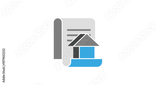 Abstract illustration of a house icon and paperwork representing real estate