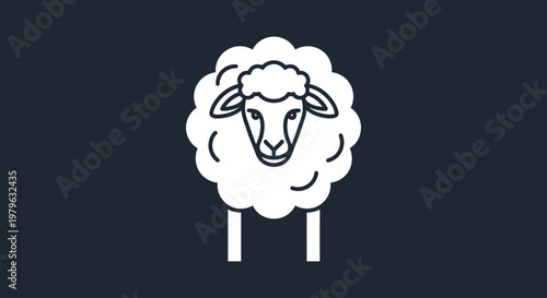 Simple line art icon of a white sheep head and body on a dark blue background
