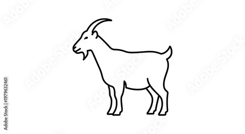 Simple Line Art Icon of a Goat Standing on White Background