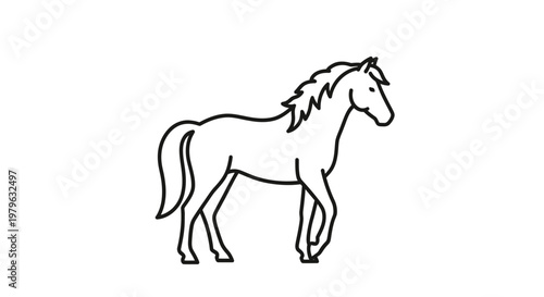 Outline of a Horse Standing on a White Background - Simple Line Art