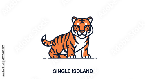 Cute Tiger Cub Sitting, Cartoon Style, Isolated on White Background