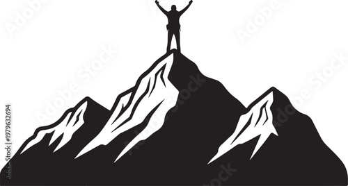 Person Standing On Mountain Peak Celebrating.