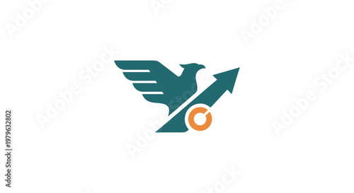 Abstract eagle logo soaring upwards with an arrow representing growth and success