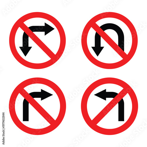Free Download No Turn Traffic Signs Set Prohibited Direction Road Symbol Vector - GFXLoad