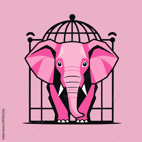 pink elephant bird cage art
cute pink elephant illustration with black line cage background for modern paper poster print
