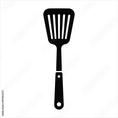 A simple black silhouette of a kitchen spatula displaying its functional design silhouette