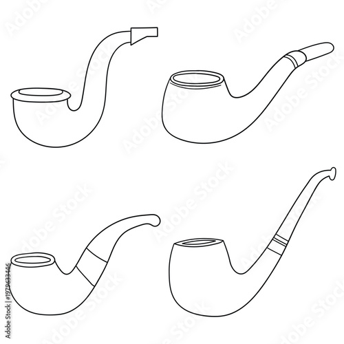 Hand-drawn doodle set of smoking pipes on a white background.
