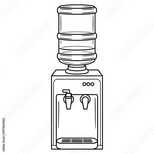 A simple line drawing depicts a water cooler with a dispensing tap in silhouette