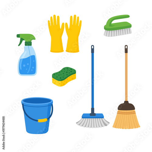 Cleaning Supplies Set Flat Style Collection