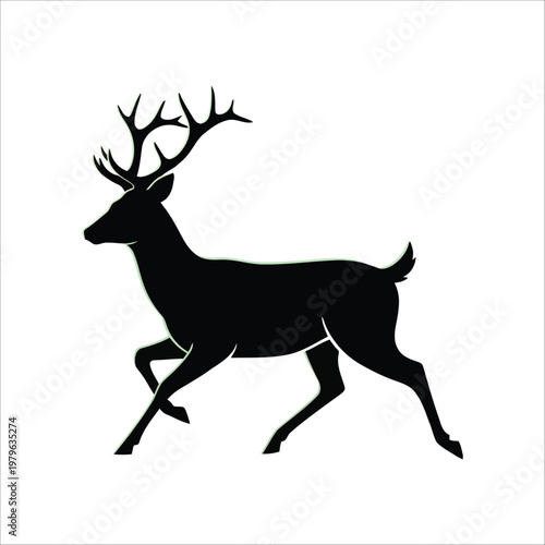 Black silhouette of a running deer antlers