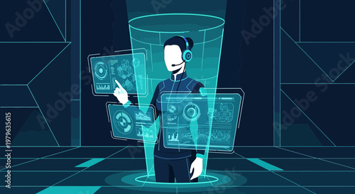 Futuristic Technology and Data Interpretation Illustration Depicting Advanced Human-Machine