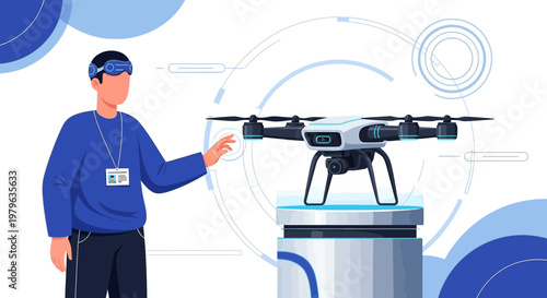 Futuristic technology concept showcasing drone development and virtual reality interface application