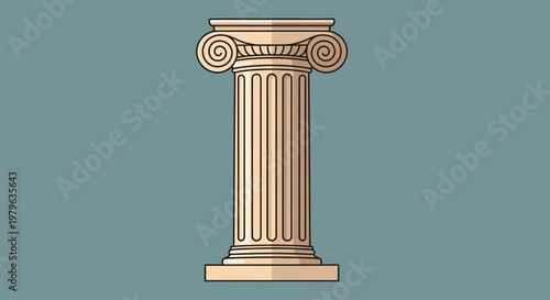Flat vector illustration of a classical ionic greek column on a blue background