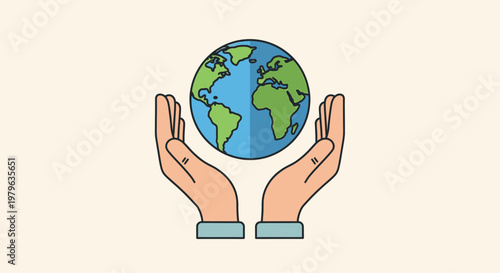 Hands gently hold the planet Earth in a symbol of care.