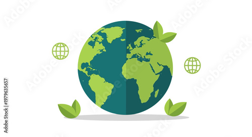 Eco-Friendly Earth Globe with Green Leaves Illustration