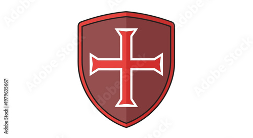 Red Cross Shield as a Medieval Knightly Emblem Symbol