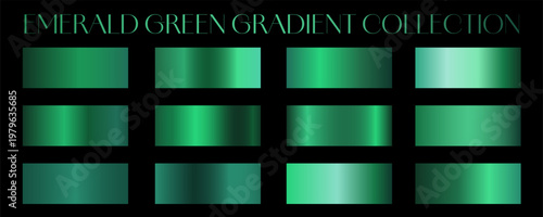 Emerald Green gradients collection. Bright set of colorful gradient swatches with vivid high-contrast transitions for modern digital design. Premium rgb palette