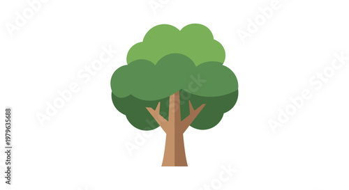 Green deciduous tree illustration in flat design style isolated on white background