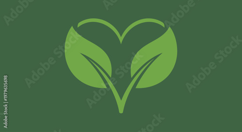 Green heart leaf symbol representing eco friendly and organic nature concepts
