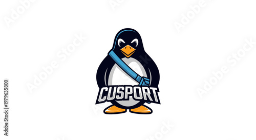 Cute Penguin Mascot with Blue Strap and 