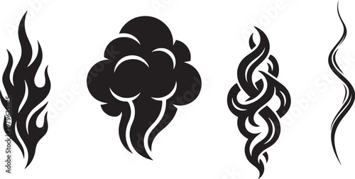 Minimalist Smoke, Steam, and Fire Silhouette Set for Vector Design