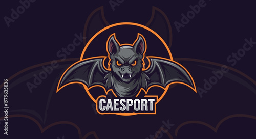 Aggressive Bat Mascot Logo with Text "CAESPORT" - Esports Gaming Emblem