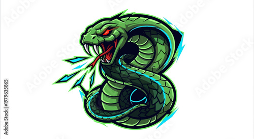 Aggressive Green Cobra Snake Mascot, Fierce Reptile Illustration