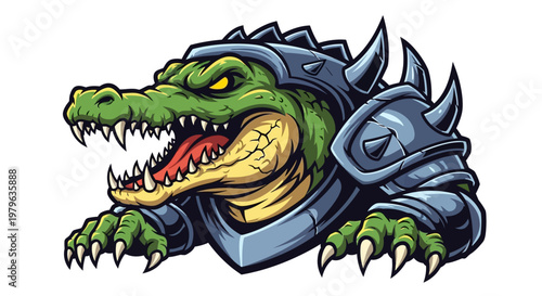 Ferocious Armored Alligator Warrior Mascot, Aggressive Reptile Creature