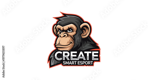 Esports Monkey Mascot Logo with "CREATE SMART ESPORT" Text