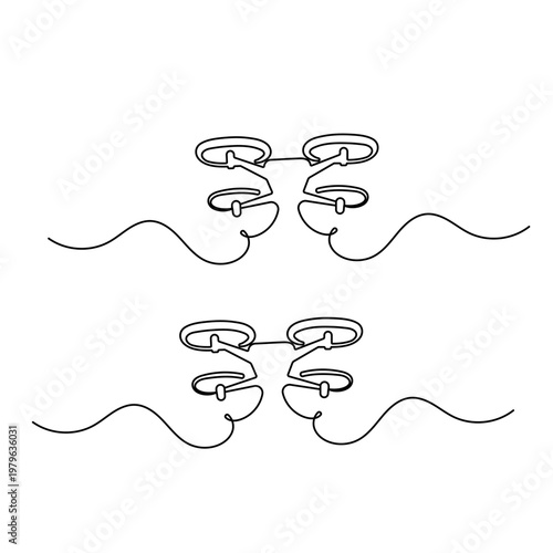 Continuous one-line drawing of a drone with camera, minimalist vector illustration on a white background
