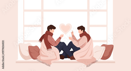 Gay Couple Cozy Winter Love Illustration