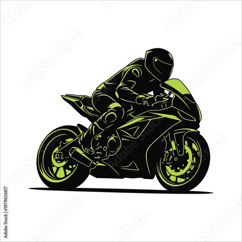 Motorcyclist riding bike motorcycle sports green