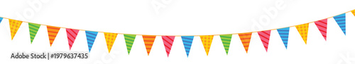 Colourful bunting flags banner set showing vibrant rainbow string pennants for cheerful party carnival and festival decoration