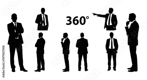 Businessman Silhouette Set Multiple Standing Poses.