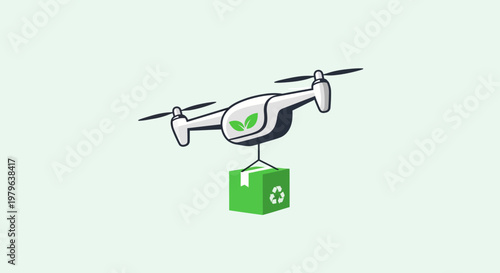 Eco-friendly drone delivery of recycling package with leaf logo