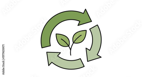 Green Recycling Arrows Around Sprout Plant Icon - Sustainable Ecology Concept