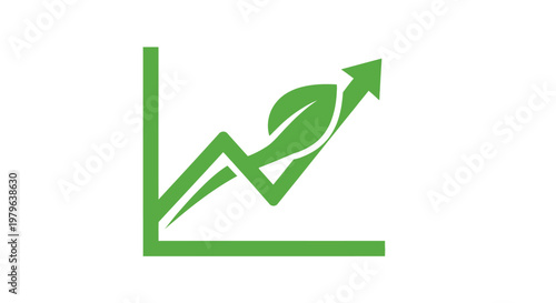 Green Business Growth Chart with Leaf Icon and Upward Arrow