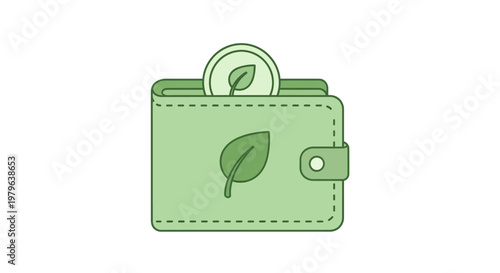 Eco-friendly Wallet and Coin with Leaf Symbol - Green Finance Concept