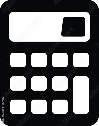 Classic black and white calculator with numeric and function keys displayed