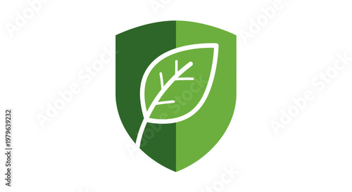 Green Shield with Leaf Icon - Eco Protection, Nature Security, Organic Safety