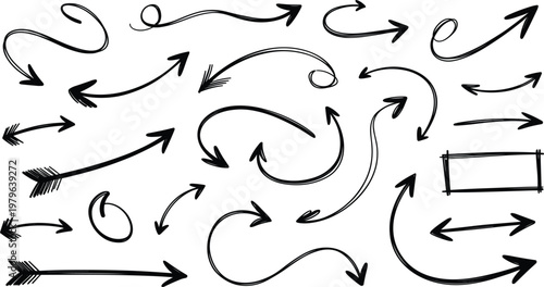 Hand drawn arrows collection, sketch directional elements set for infographic design navigation icons