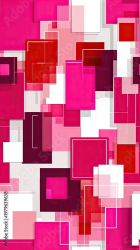 Vibrant Abstract Geometric Composition with Overlapping Pink and Red Squares for Modern Artistic Prints